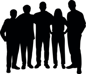 Group of people silhouettes standing together friendship unity collaboration concept
