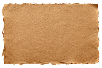Distressed vintage brown paper texture with rough hand-torn edges isolated on transparent background