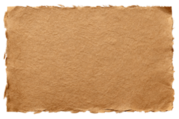 Distressed vintage brown paper texture with rough hand-torn edges isolated on transparent background