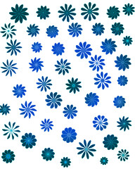 Blue Floral Decorative Pattern on Transparent Background