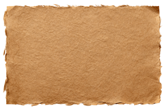 Distressed vintage brown paper texture with rough hand-torn edges isolated on transparent background