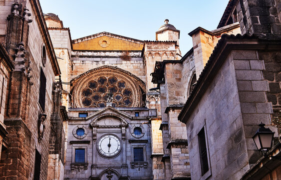 The Puerta del Reloj (Clock Gate) of the Primate Cathedral of Saint Mary of Toledo, located in Toledo, Spain, Europe 

