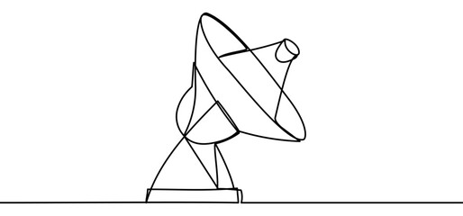 Satellite sign, minimalist ecological and environmental concept symbol, continuous line design, isolated on transparent background, vector illustration