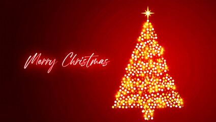 Glowing Christmas tree with festive greeting lights