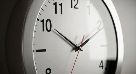 Fototapeta premium Precise modern wall clock face captures passing seconds, signaling urgency, deadlines, and the relentless march of time for business and life.