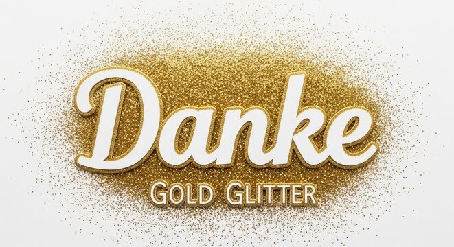 Danke gold glitter typography on white background