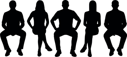 Silhouette of five people sitting down in a row vector illustration © md manik hossain