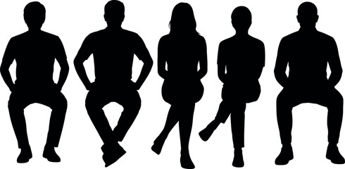 Silhouette of people sitting together in a row formation concept