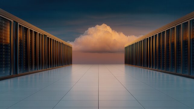 Data Center Servers With Cloud View at Dusk for Network and Information Technology Infrastructure
