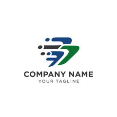 Abstract company logo template featuring blue, black, and green shapes suggesting speed and forward motion.