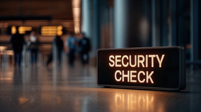 Security Check Sign at an Airport Terminal Guides Passengers Through Pre-Flight Procedures