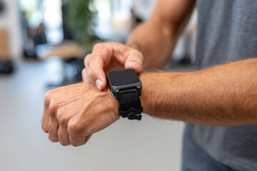 Fototapeta premium Person Adjusting Smartwatch on Wrist