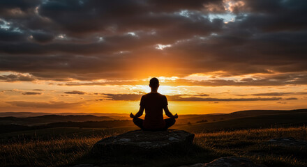 Fototapeta premium Sunset Meditation in Nature’s Embrace