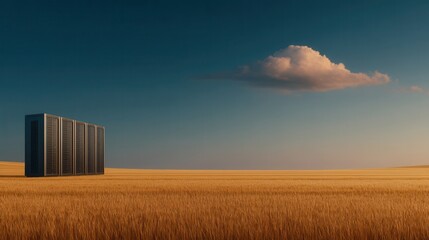 Servers Standing in a Golden Wheat Field Against a Blue Sky With a Single White Cloud