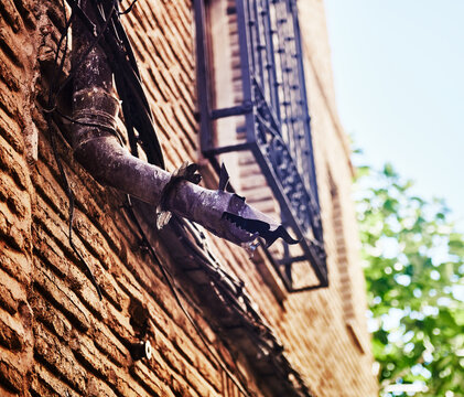 Lizard shaped drainage pipe in Toledo, Spain, Europe 