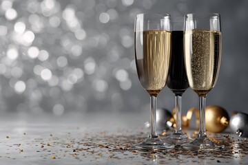 New Years Toast. Champagne Flutes and Confetti