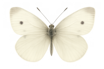 White butterfly insect specimen with spread wings on transparent background for nature and scientific education