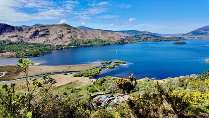 Birds Eye view of Mountains and lakes 