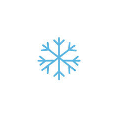 Simple hand drawn blue Christmas snowflake icon representing winter cold weather and snowfall season