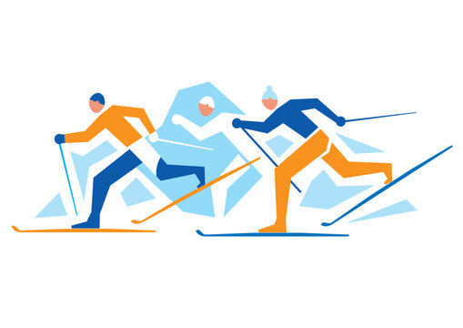 Cross Country Skiers,competition. Illustration of three cross-country ski competitors on white backgground. Vector available.