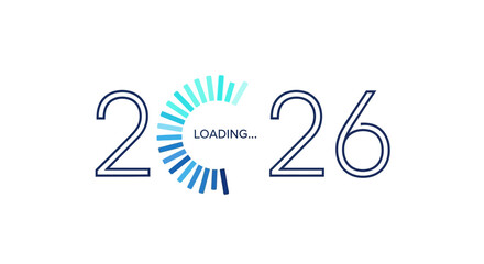 Conceptual illustration of the year 2026 with an active loading bar, symbolizing future progress, upcoming developments, and a new era. It represents growth and forward anticipation