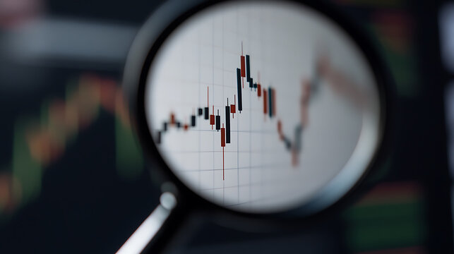 Examining the stock market trends with a magnifying glass. A detailed look at the financial chart. Focus on market analysis. Investing and the world of economy. #Finance