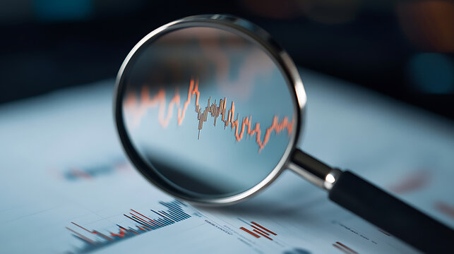 A detailed look at financial data through a magnifying glass, highlighting trends in stock prices. Analysis and strategy are key in today's market dynamics for investors. - Powered by Adobe