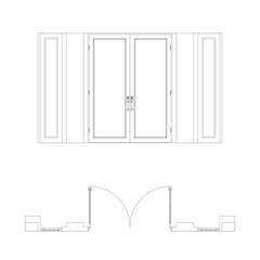 entrance door floor plan top view and side. Architectural kit of icons for interior project. Door for scheme of apartments. Construction symbol