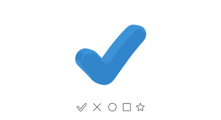 A vibrant, three-dimensional blue checkmark symbol floats against a stark black background, representing a positive affirmation, successful completion, or a correct choice in a digital interface or