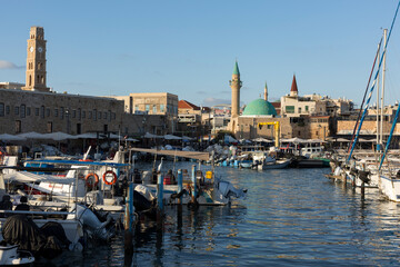 The marina on a sunny day overlooking the city of Acre