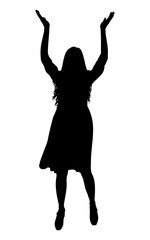Silhouette of a standing woman applauding with her hands raised. Vector illustration