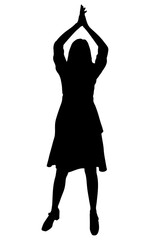 Silhouette of a standing woman applauding with her hands raised. Vector illustration