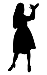 Silhouette of a standing woman applauding with her hands raised. Vector illustration