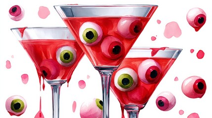 Three martinis with eyeballs in them