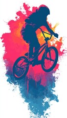 Fototapeta premium Dynamic BMX Trick Silhouette with Vibrant Gradient Explosion
