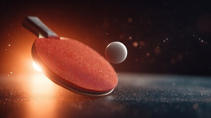 Dynamic Table Tennis Action with Red Paddle and White Ball in Mid-Air