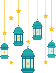 Obraz premium Decorative Teal Lanterns with Yellow Stars