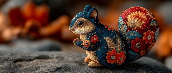 Naklejka premium Painted squirrel on pebble high resolution picture