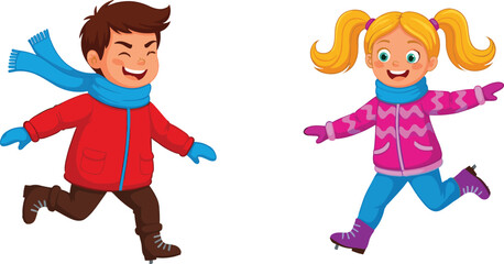 children, ice, skating, winter, sport, cartoon, illustration, vector, design, lifestyle, childhood, fun, activity, outdoor, recreation, motion, energy, excitement, entertainment, concept, play