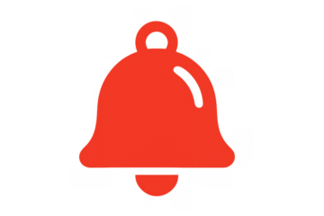 Red bell icon signaling notification, alert, reminder, or active alarm for digital interface design