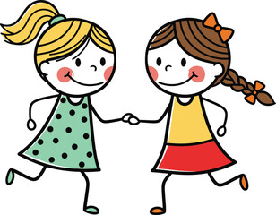 children, girls, friendship, play, fun, cartoon, illustration, vector, design, creative, lifestyle, childhood, happiness, joy, dancing, motion, activity, entertainment, bonding, relationship, concept