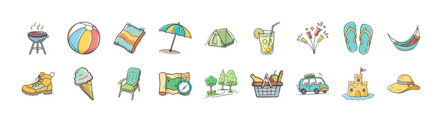 Collection of vector illustrations showcasing barbeque grilling and related food items