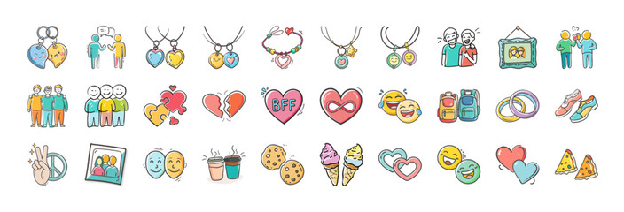 Vector graphics of best friend keychains icons for gifts and friendship symbols