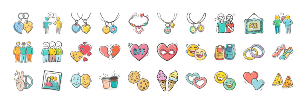 Vector graphics of best friend keychains icons for gifts and friendship symbols