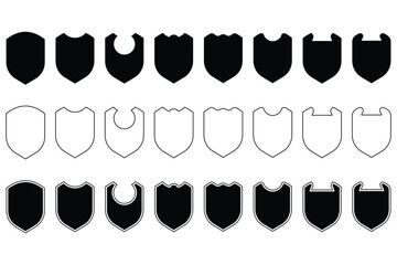 Shield icons set. Shield shape icons. Symbol shape. Different shields collection. Police badge. football sticker, logo Security symbol. Protect shield flat outline style - stock vector