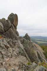 Mountain landscape panorama rocks stones trees forest Balkans autumn cloudy day nature