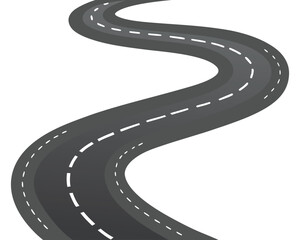 Curved Street or Highway Vector with White Painted Lines