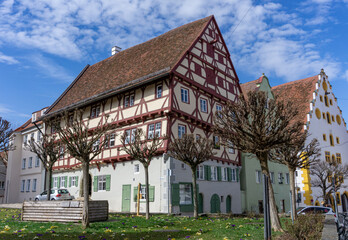 Nördlingen, schöne mittelalterliche Stadt in Bayern: Altstadt mit Fachwerkhäusern
