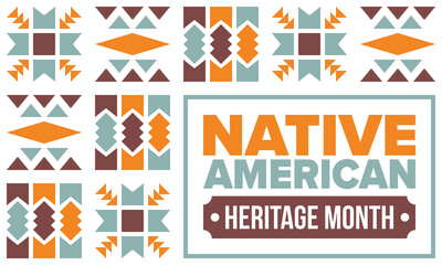 Native American Heritage Month in November. American Indian culture. Celebrate annual in United States. Tradition pattern. Poster, card, banner and background. Vector ornament, illustration