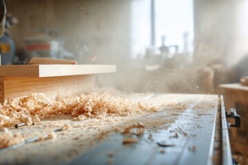 Fresh wood shavings from carpentry planer tool showcasing traditional handcraft woodworking and natural material craftsmanship